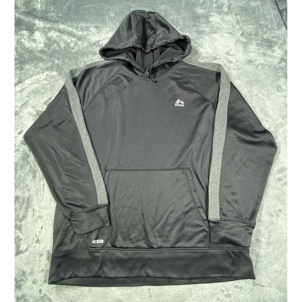 Reebok Dri Hoodie Mens‎ Large Black Fleece Performance RBX Two Tone Pullover EUC